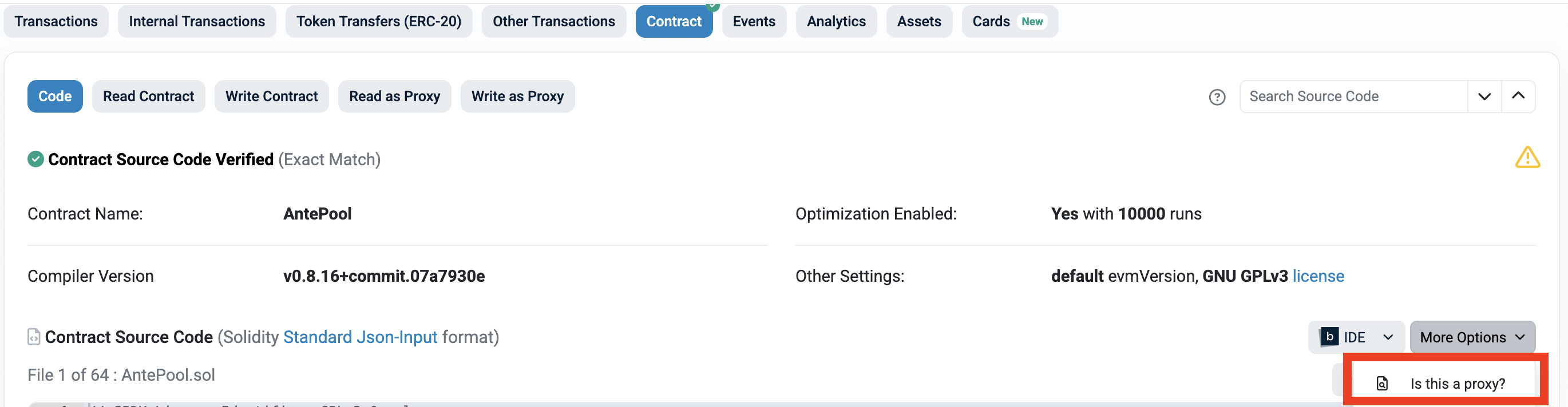 Code tab, More options, Is this proxy? menu